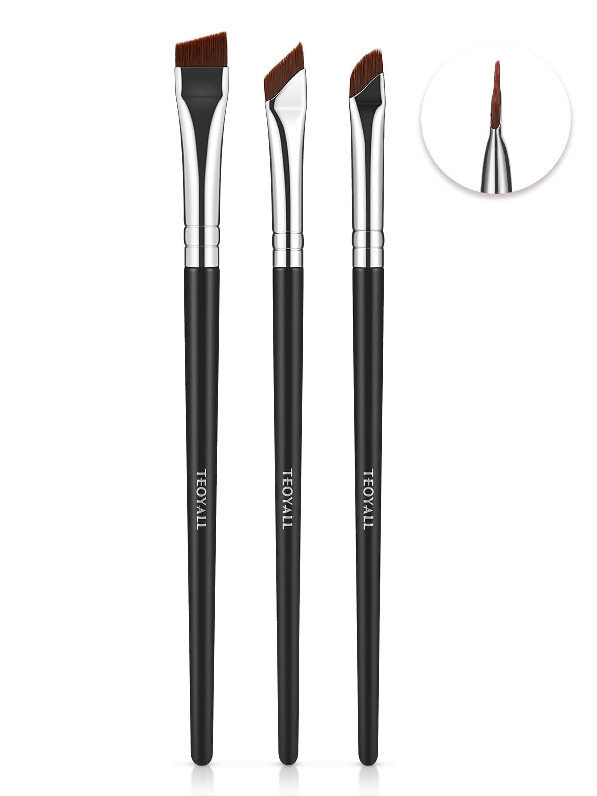 Angled Eyeliner Brushes Set, 3 PCS Ultra Thin Slanted Angled Eyebrow Brush Precision Defined Brushes