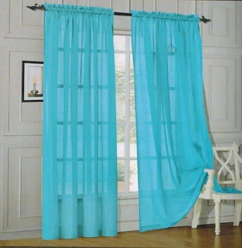 Elegance Linen Window Curtain - Sheer Panel with Rod Pocket - 60-inch Width X 84-inch Length - Turqoise