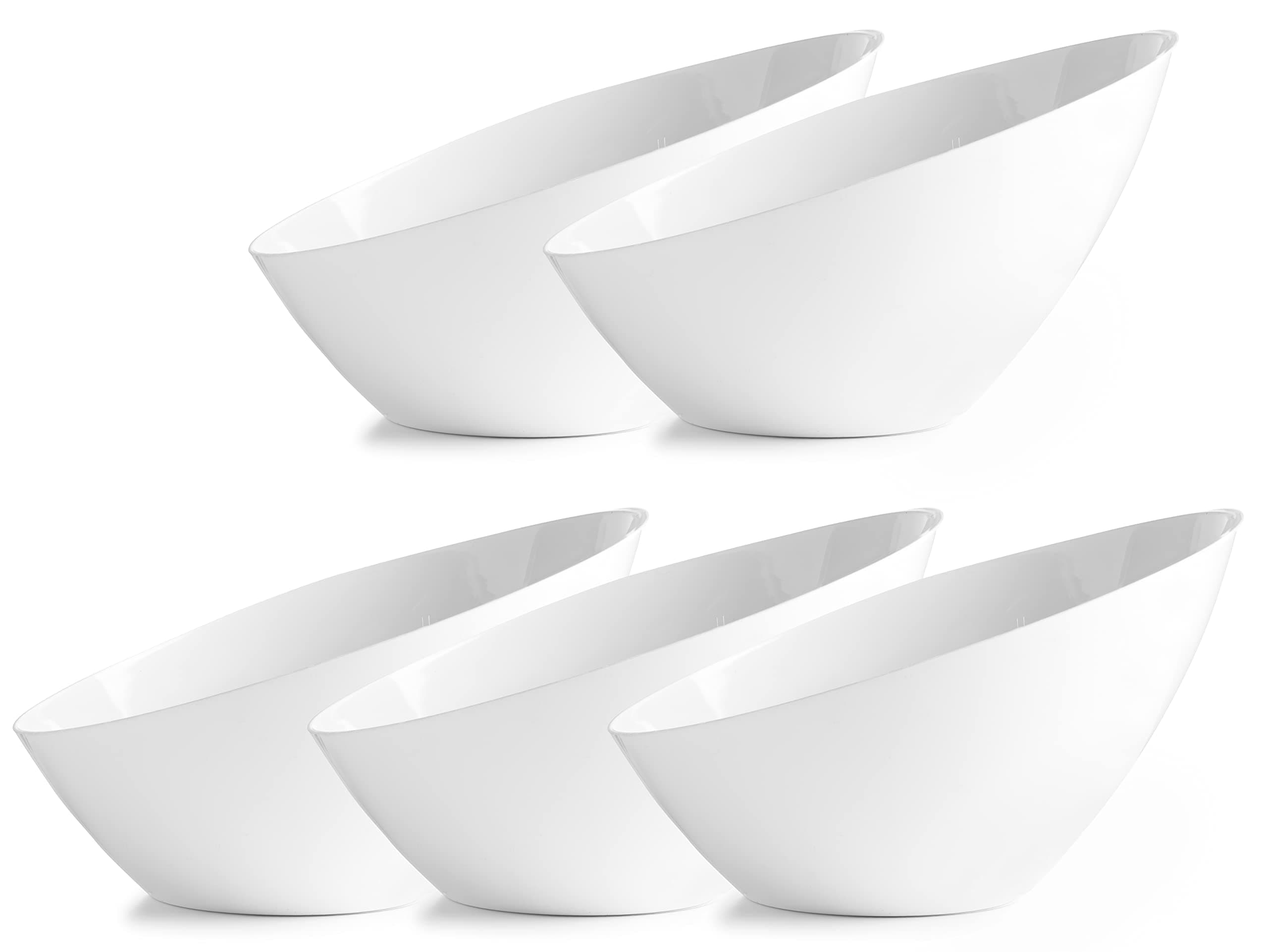 Posh SettingWhite Plastic Serving Bowls for Party Angled Bowls Disposable Chip Bowls Candy Bowls for Party Table Salad and Fruit Bowls for Party Wedding Serving Bowls-White, 54 OZ, 5 Pack