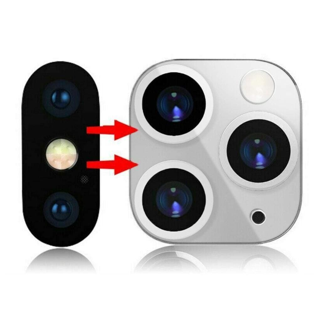 Modified Camera Lens Seconds Change Cover for iPhone X XS MAX Sticker Fake Camera to iPhone 11,11Pro Max Tempered Glass Protector (White)
