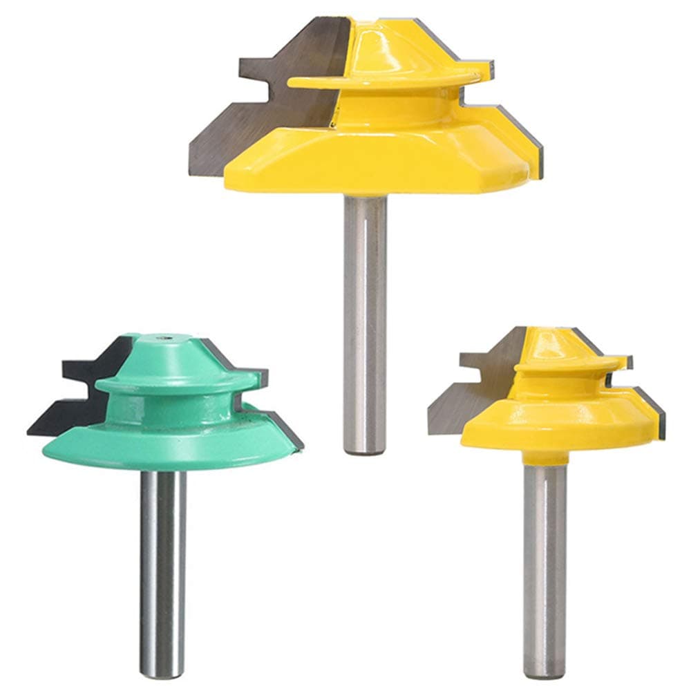 Wolfride 45 Degree Lock Miter Router Bit Set 1/4 Inch Shank 45 Degree Miter Joint Router Bits (3PCS)