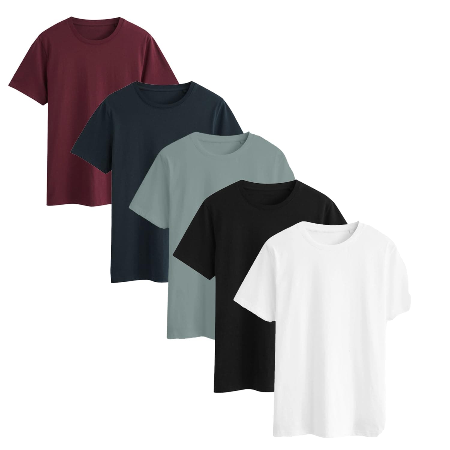 GenericFiber Knits Mens Plain T-Shirts - 5 Pack Short Sleeve Crew Neck Holiday Essentials Classic Solid Cotton Tshirts for Men- Sport Tees Workwear Boys Undershirts Gym Running