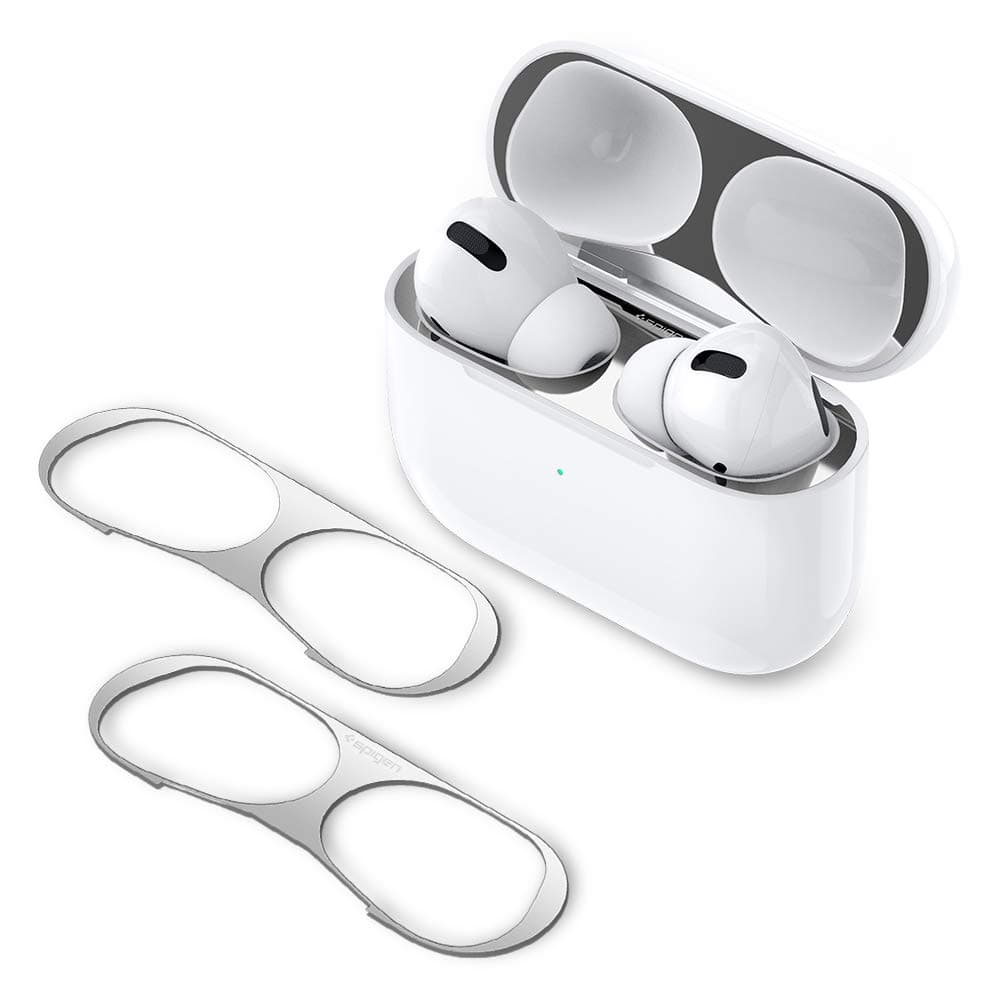 Spigen Shine Shield Designed for Apple Airpods Pro 1st Generation and Airpods Pro 2nd Generation [2 Sets] Anti Dust Guard Sticker for Airpods Pro - Metallic Silver