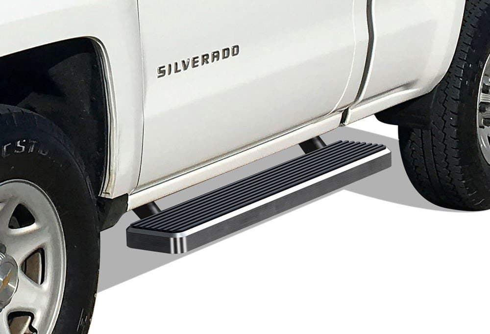 APS IBCY4992 Silver 5" Running Board (iBoard Third Generation, For Selected Chevy Silverado/GMC Sierra Regular Cab, Aluminum)