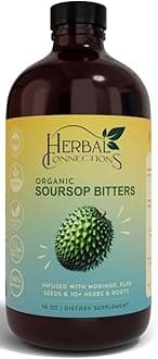 Organic Soursop Bitters Liquid Glass with Moringa and Aloe Vera - Infused with 10+ Herbs - 16 Ounces Vegan Blend