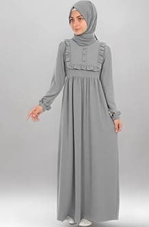 Muslim Closet� Abaya for Young Girls Age Below 14 Years | Kids Abaya with Ruffled Design over chest | Baby Girl Burqa Design (MC-KRFL001)