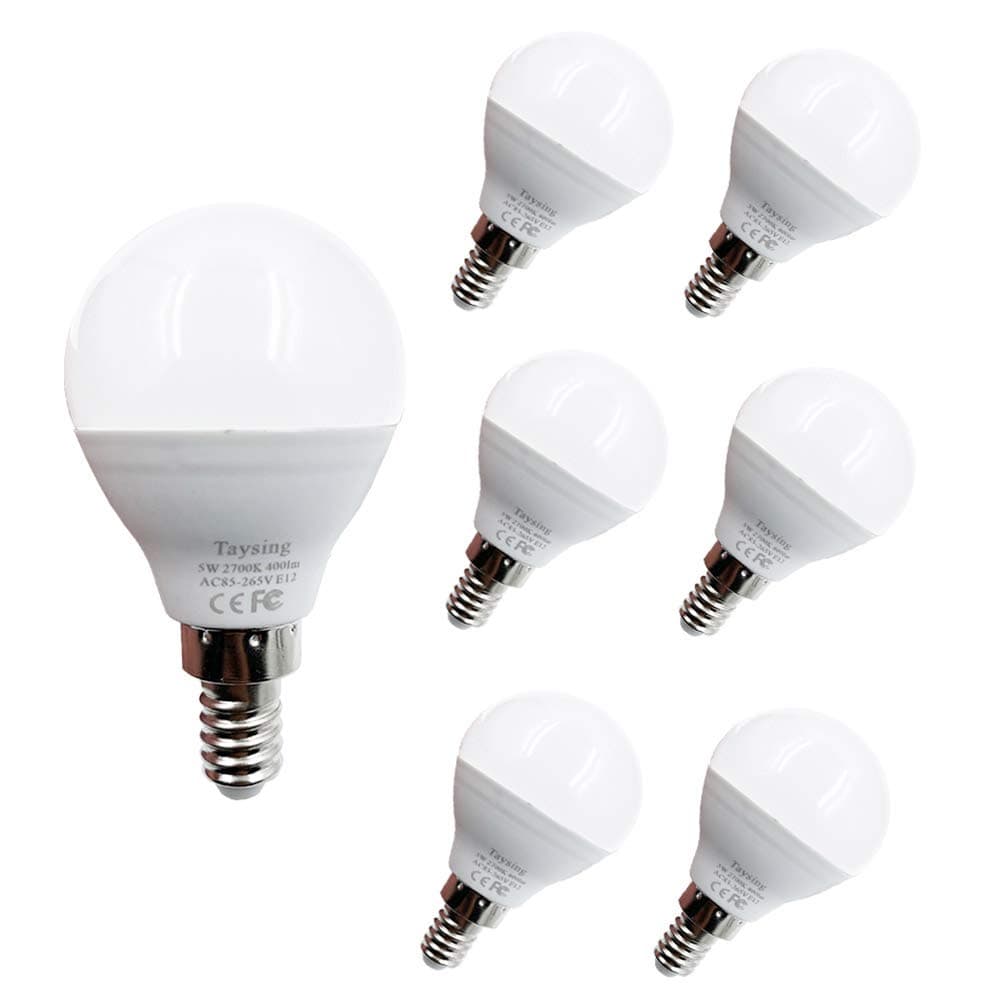 Taysing LED G14 Small Base Light Bulb E12 5W Soft White 2700K Not Dimmable LED Energy Saving Light Bulbs 40 Watt Equivalent Candelabra Bulb for Home Ceiling Fan 6 Pack(Soft White-3000K)