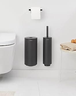 Brabantia - Mindset Toilet Accessory Set - Toilet Brush, Roll Holder & Roll Dispenser - Hygienic Silicone Brush - Corrosion Resistant - Fixing Materials Included - Bathroom Set of 3 - Infinite Grey