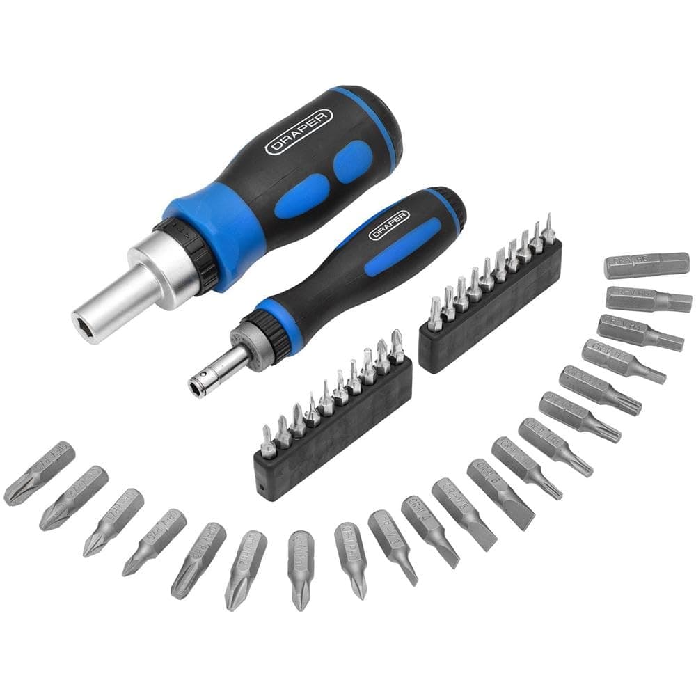 42 Piece Ratchet Screwdriver Bit Set | Stubby Grip Drivers Hand Tools | DIY and Professional Kit | 1/4" and 20mm Drive Precision Bits | 46479