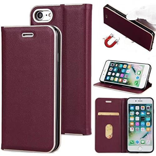 iPhone 7/8 Leather Case,Zmiq Premium Folio Leather Wallet Case with [Kickstand] [Card Slots] [Magnetic Closure] Flip Notebook Cover Case for iPhone 7/8(Iphone7 Wine red XiHe)