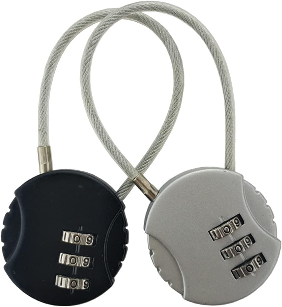 Store2508 Pack of 2 Combination Padlocks 3-Digit Cable Locks Travel Locks for Suitcase, Luggage, Bag, Locker etc (Black & Silver)