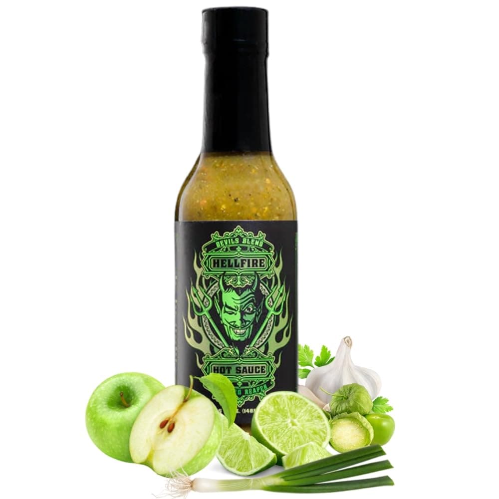Hellfire Hot Sauce Devil’s Blend - Fire-Roasted Carolina Reaper Salsa Verde Gourmet Hot Sauce, Featured on Hot Ones TV Show, 5 oz.