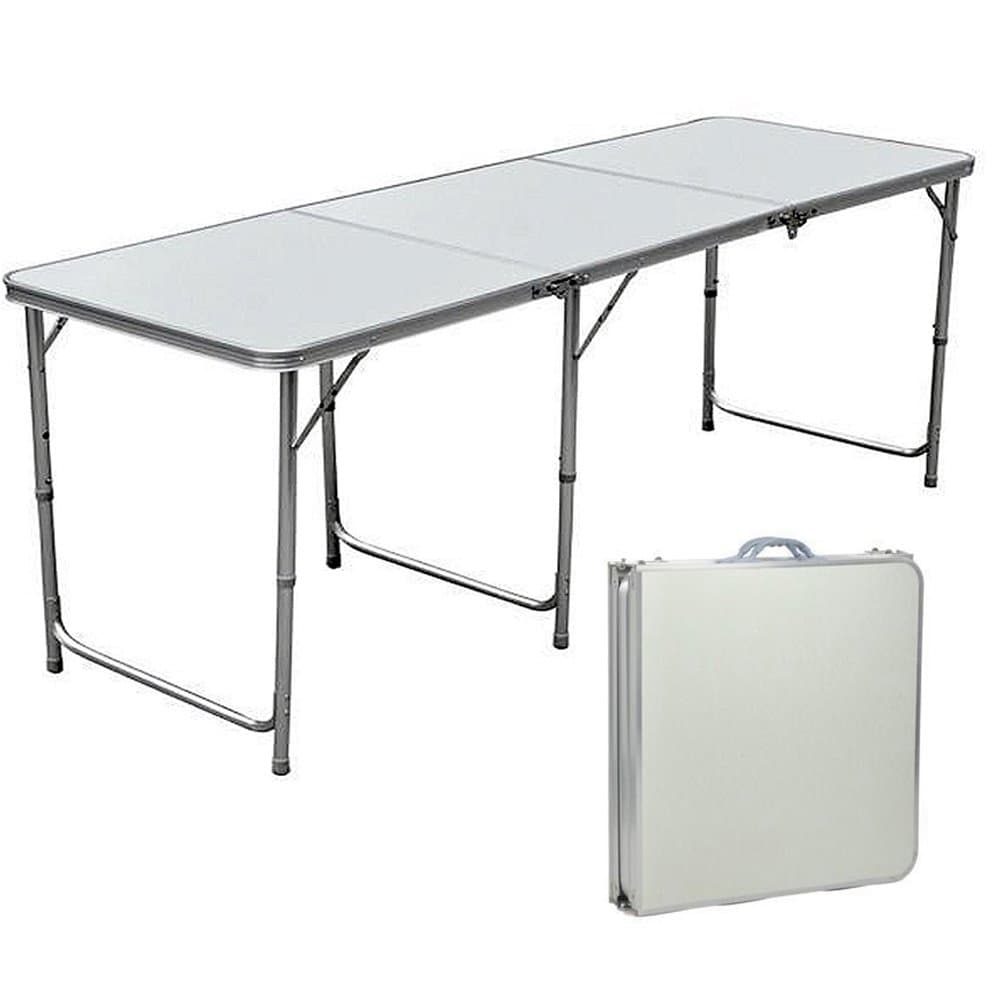 Lennov 6FT 1.8M Folding Camping Table - Rectangular - Super Tough, With Carry Handle, 180cm x 60cm x 70 cm