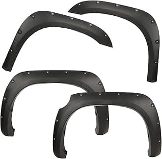 PIT66 Fender Flare, Compatible with 2007-2013 Toyota Tundra 4-Piece Fender Flare Set Black Pocket/Rivet Style Textured Finish