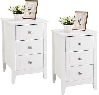 Bonnlo Upgraded White Night Stands for Bedrooms Set of 2, Modern Nightstand with 3 Drawers, Wooden Bed Side Table/Night Stand for Small Spaces, College Dorm, Kids’ Room, Living Room, 16W x 16D x 24H