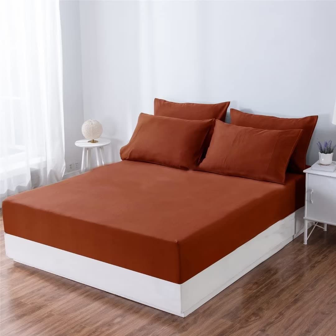 – King Fitted Sheet Burnt Orange Deep Pocket Fitted Sheet King Size Bed 16"(41cm) Deep Fit All-around Elastic Only Brushed Microfiber Bed Sheet,Fade-resistant,Soft,Easy-care