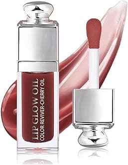 Hydrating Lip Glow Oil, Lip Oil Gloss Transparent Toot Tinted Nourishing Long Lasting Repairing Lightening Lip Lines (MAHOGANY) 0.2 OZ