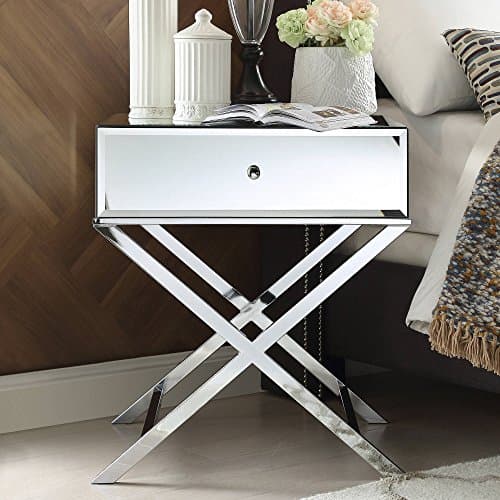 Chelsea Lane Mirror End Table with Drawer, Chrome