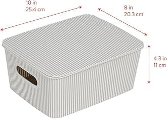 Glad Storage Baskets with Lids - Set of 6 Stackable Plastic Boxes with Handles - Decorative Shelf Organizer Bins for Bathroom and Closet, Grey, 1 Gallon