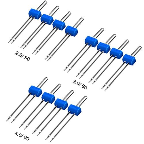 12 Pcs Twin Stretch Machine Needle Double Twin Needles Pins for Most Household Sewing Machines, 3 Sizes Mixed 2.0/90 3.0/90 4.0/90