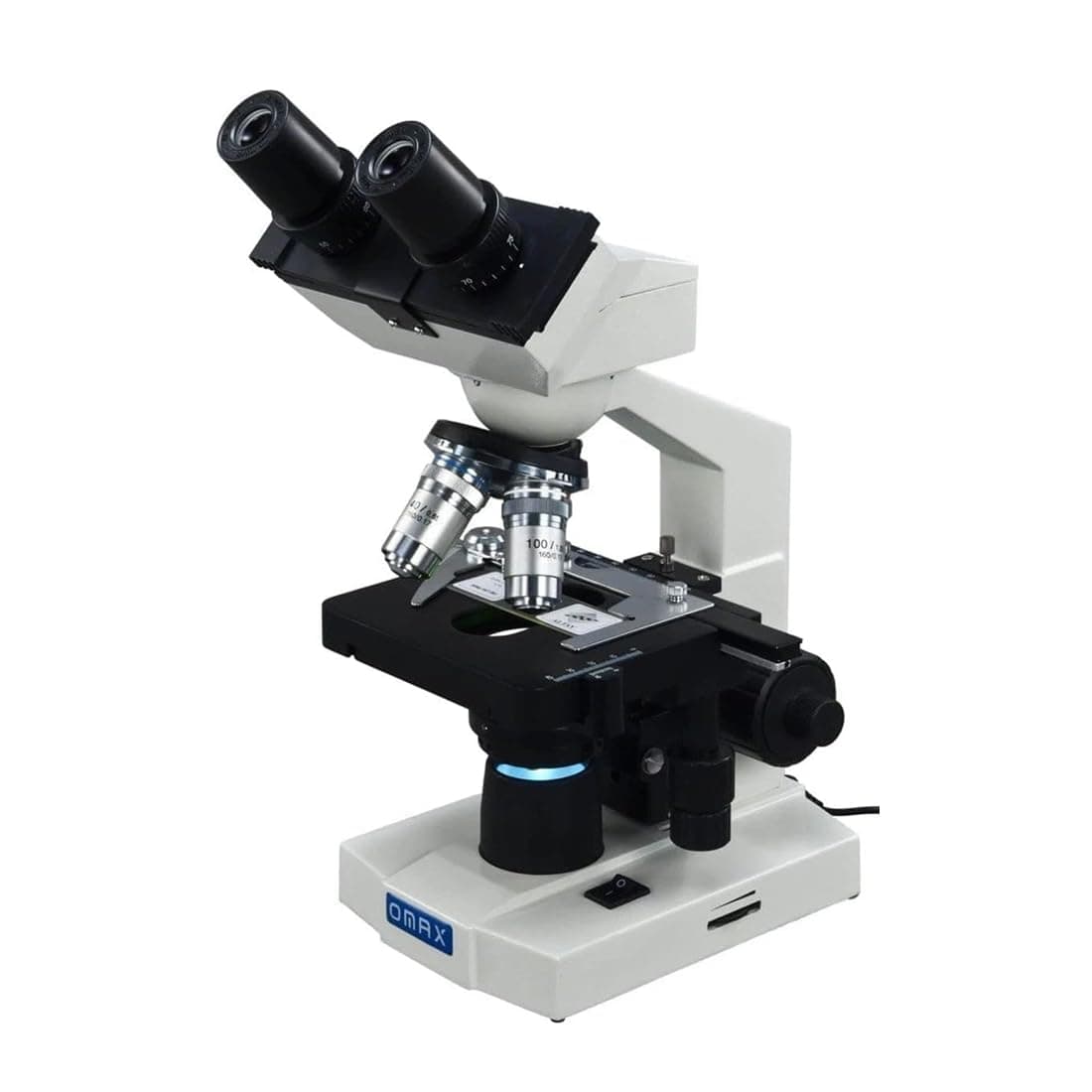 OMAX 40X-2000X LED Binocular Compound Lab Microscope w/ Double Layer Mechanical Stage + Blank Slides, Cover Slips, & Lens Cleaning Paper, M82ES-SC100-LP100