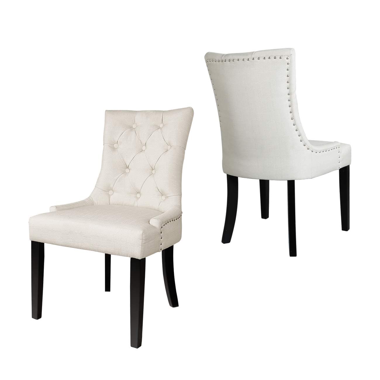 Dinner Chairs Upholstered Accent Fabric Dining Chair with Solid Wood Legs for Kitchen Living Room Set of 2 (Black Leg)