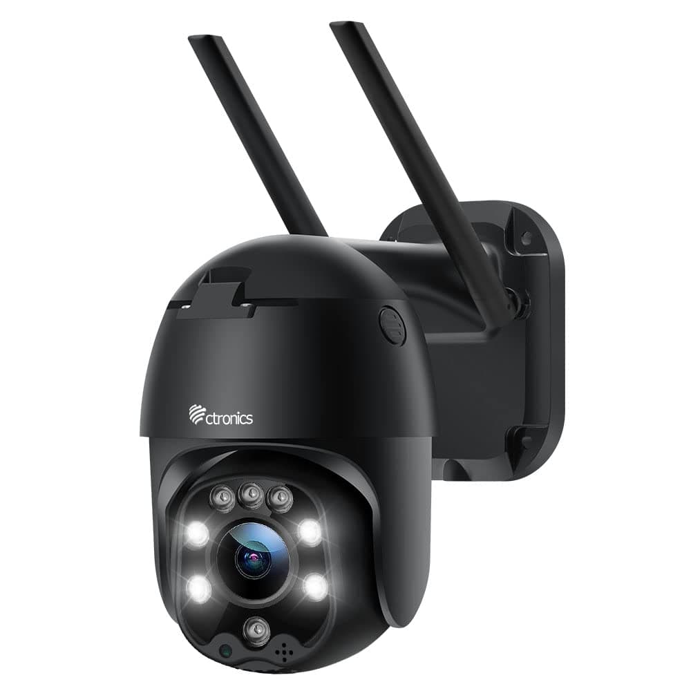 Ctronics 2K 3MP Outdoor Security Camera with Color Night Vision, PTZ Digital Zoom CCTV Surveillance Camera Home with 355°Pan 90°Tilt Auto Tracking Human Detection Two-way Audio