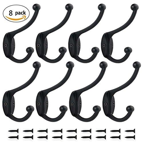 Wall Mounted Hooks Heavy Duty Coat Hooks Rustic Entryway Hooks Vintage Double Coat Hangers with Lengthen Screws Robe Hook Cup Hooks for Coat/Backpack/Bag/Towel/Key/Cap Storage (Black)