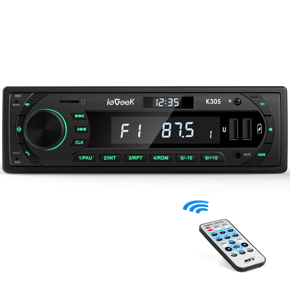 ieGeek RDS Hands-free Calling Car Radio Bluetooth 5.0, 7 LED Colors Car Stereo & Clock, 4X60W FM Radio USB/AUX in/MP3/FLAC/WMA/WAV/SD/AM MP3 Player Wireless Remote Control, 30 Radio Stations,1 DIN