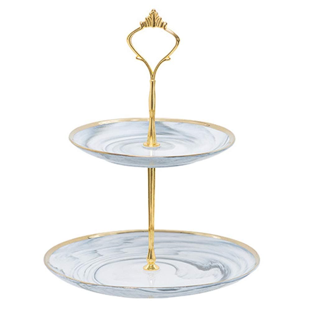 Affogato Cupcake Stand Tower Dessert Display Plate 2-Tier White Round Marble Ceramic Serving Tray Dish Treat Stacked Pastry Fruit Serving Platter Carrier for Gift Tea Party Restaurant