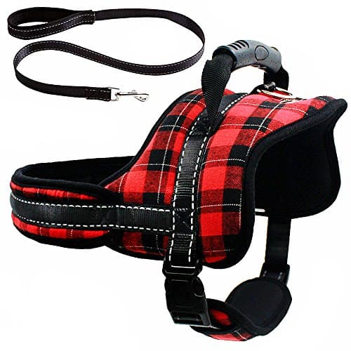 Mihachi Dog Harness with Leash with Handle No Pull No Chock Adjustable Padded Vest Harness for Dogs,Plaid Red,XL