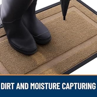 OLANLY Front Door Mat Indoor Outdoor Entrance, Waterproof All-Season, All-Weather Doormat, Sturdy Natural Rubber, Fade Resistant, Low Profile, Easy Clean Patio Porch Entryway Mat, 71x23, Light Borwn