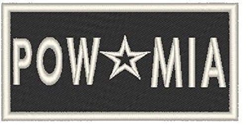POW MIA Iron-on Patch Biker Emblem White Merrow Border