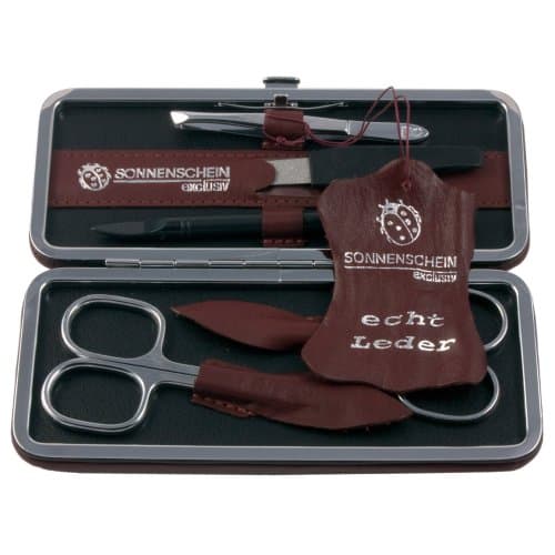 Hans Kniebes Leather 5 Piece Manicure Set Hinged Case Soligen - Bordeaux