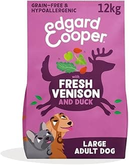 Edgard & Cooper Grain Free Dry Dog Food For Large Breed Adult Dogs (12kg), Fresh Venison & Duck, Balanced Fibre For Gut Health, Hypoallergenic Recipe With Natural Ingredients, Never Meat Meal