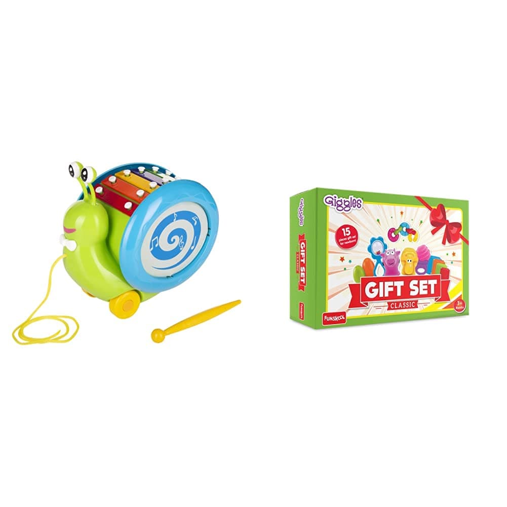 Giggles Plastic Musical Snail,Multi Color Baby Gift Set - Teether,Rattles and Much More,Infant