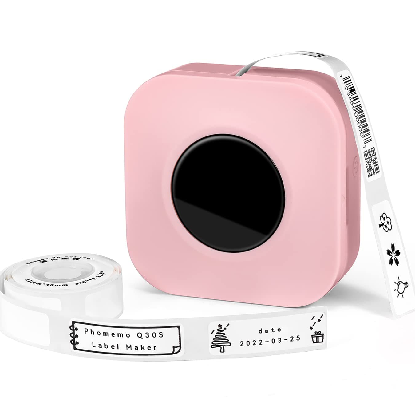 Phomemo Q30S Bluetooth Label Maker Machine with tape,Mini Thermal Wireless Label Printer Handheld for iOS & Android, Portable Sticker labeling Machine for Home,OfficeSchool-With 1 Roll Label (Pink)