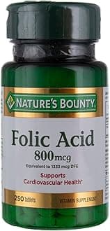 Nature's Bounty Folic Acid 800 mcg Tablets Maximum Strength 250 Count (Pack of 6)