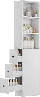 Storage Cabinet Tall Narrow Bathroom Organizer with 3-Level Adjustable Shelves Slim Free Standing Space Saver for Living Room Kitchen, Classic White