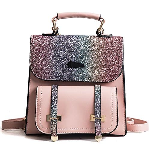Backpack Women 2018 Spring New Wild Student Backpack Korean Version of Sequin Travel Bag Trend Shoulder Bag Pink
