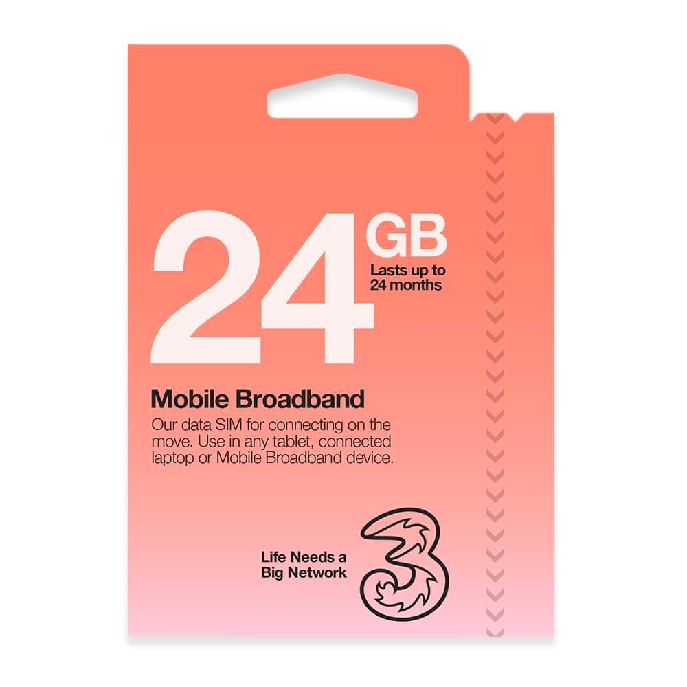 Three MobilePay As You Go Mobile Broadband 24 GB Data SIM