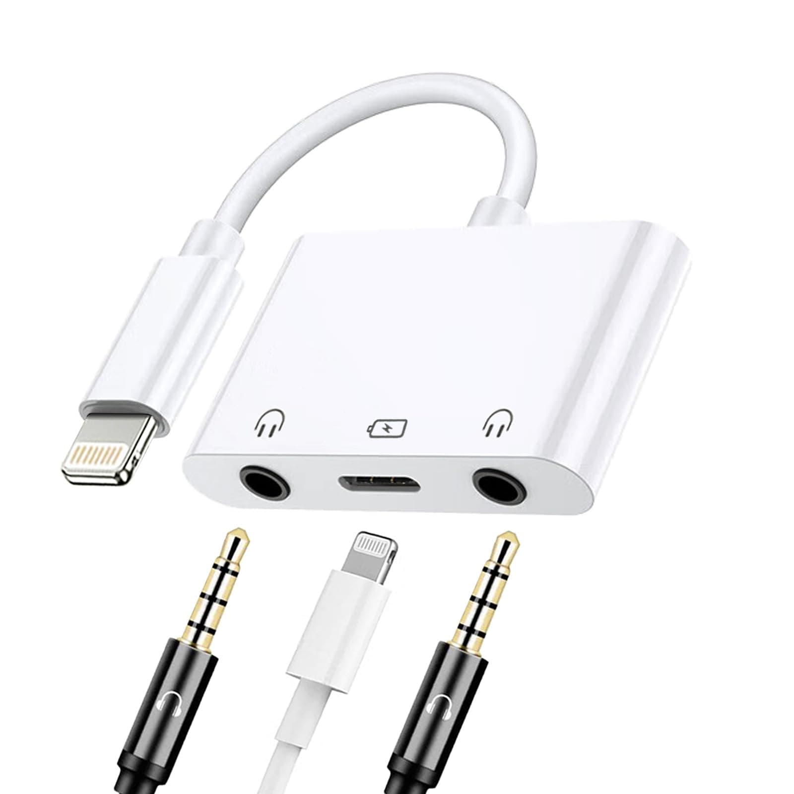 Headphone Adapter Compatible for iPhone iPad 3.5mm Headphone Audio Jack Splitter with Charging Port