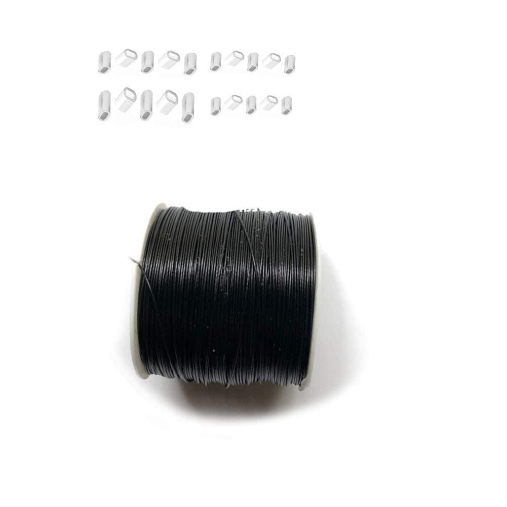 SOFIALXC 304 Stainless Wire Rope –Black nylon coated Cable + 20 aluminum sleeve-(1 x 7) diameter 0.6mm x 100 M /328ft