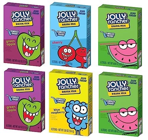 Jolly Rancher Drink Mix Bundle - Blue Raspberry, Green Apple, Watermelon & Cherry (36 Servings, 6 Packets)