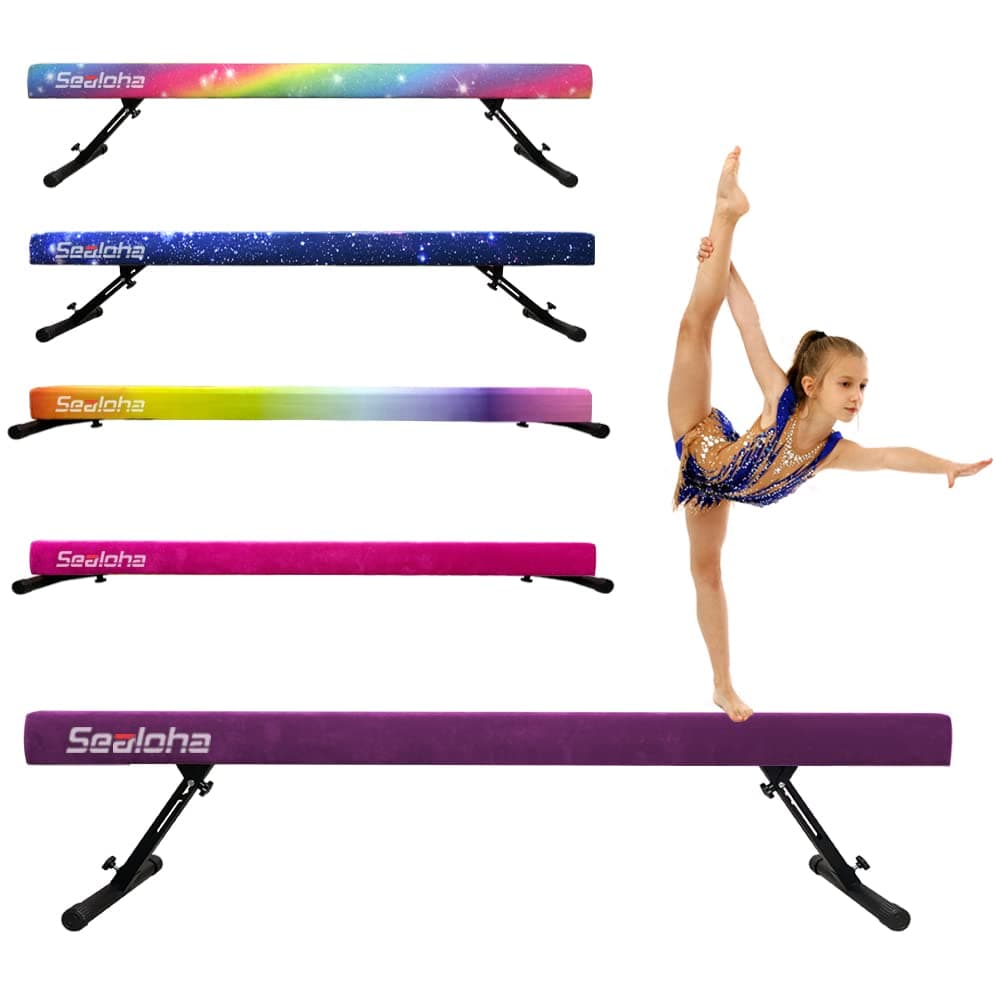 8ft Adjustable&Foldable Balance Beam,High-Low Floor Beam Suede Gymnastics Equipment,No Tool Require,Gymnastics Beam for Training,Physical Therapy and Professional HomeTraining (Purple)