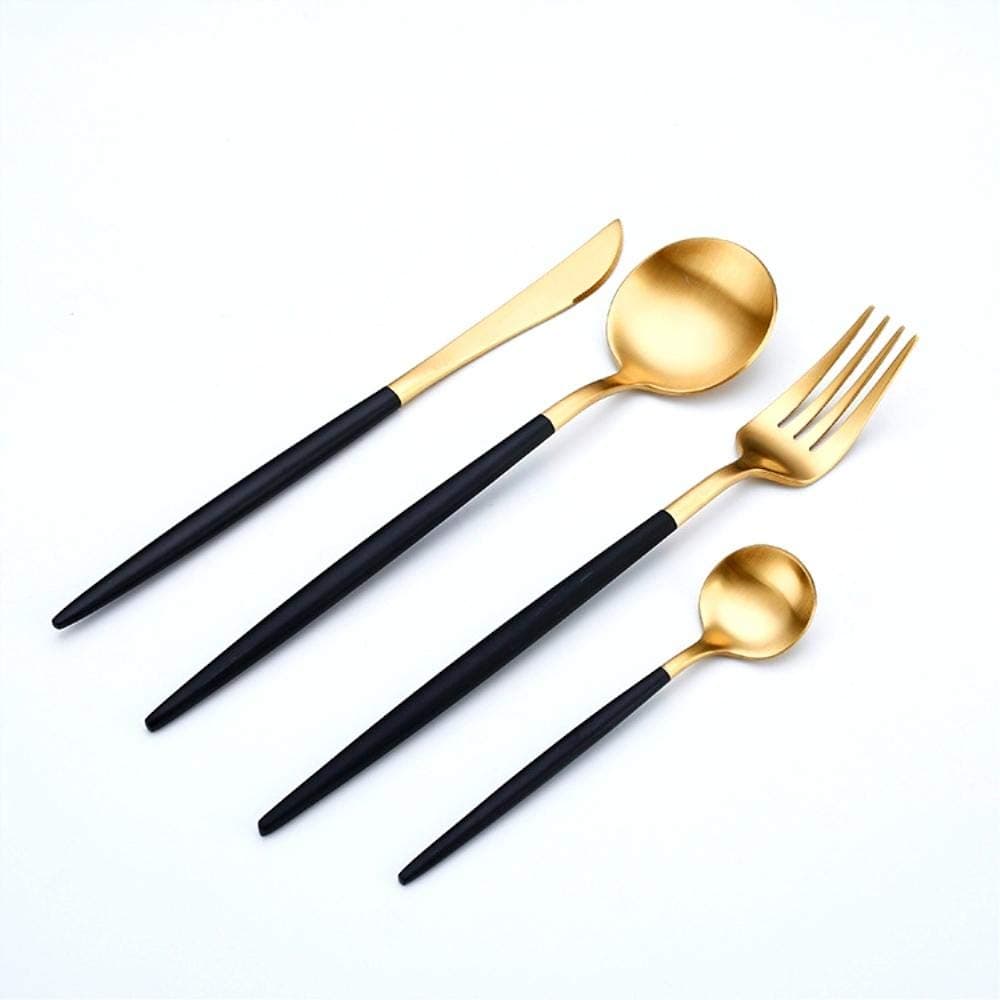 Gold Flatware Silverware Set, 4 Pieces 18/10 Stainless Steel Cutlery Tableware Set Including Fork Spoons Knife Tableware, Mirror Polish and Dishwasher Safe