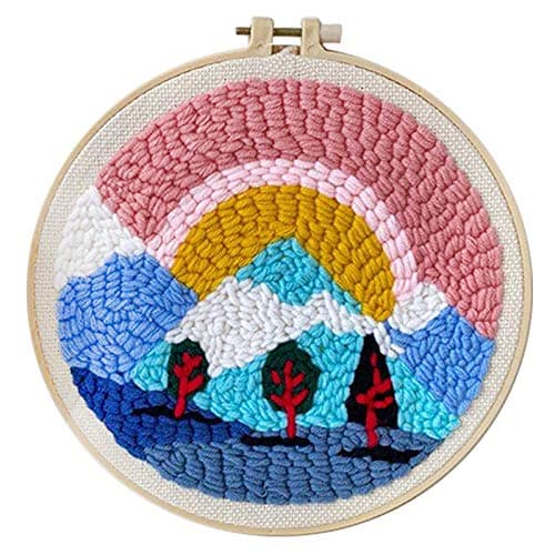 Maydear Punch Needle Starter Kit for Beginner Cartoon Rug Hooking Beginner Kit, with an Embroidery Pen and 9.5' Hoop - Landscape