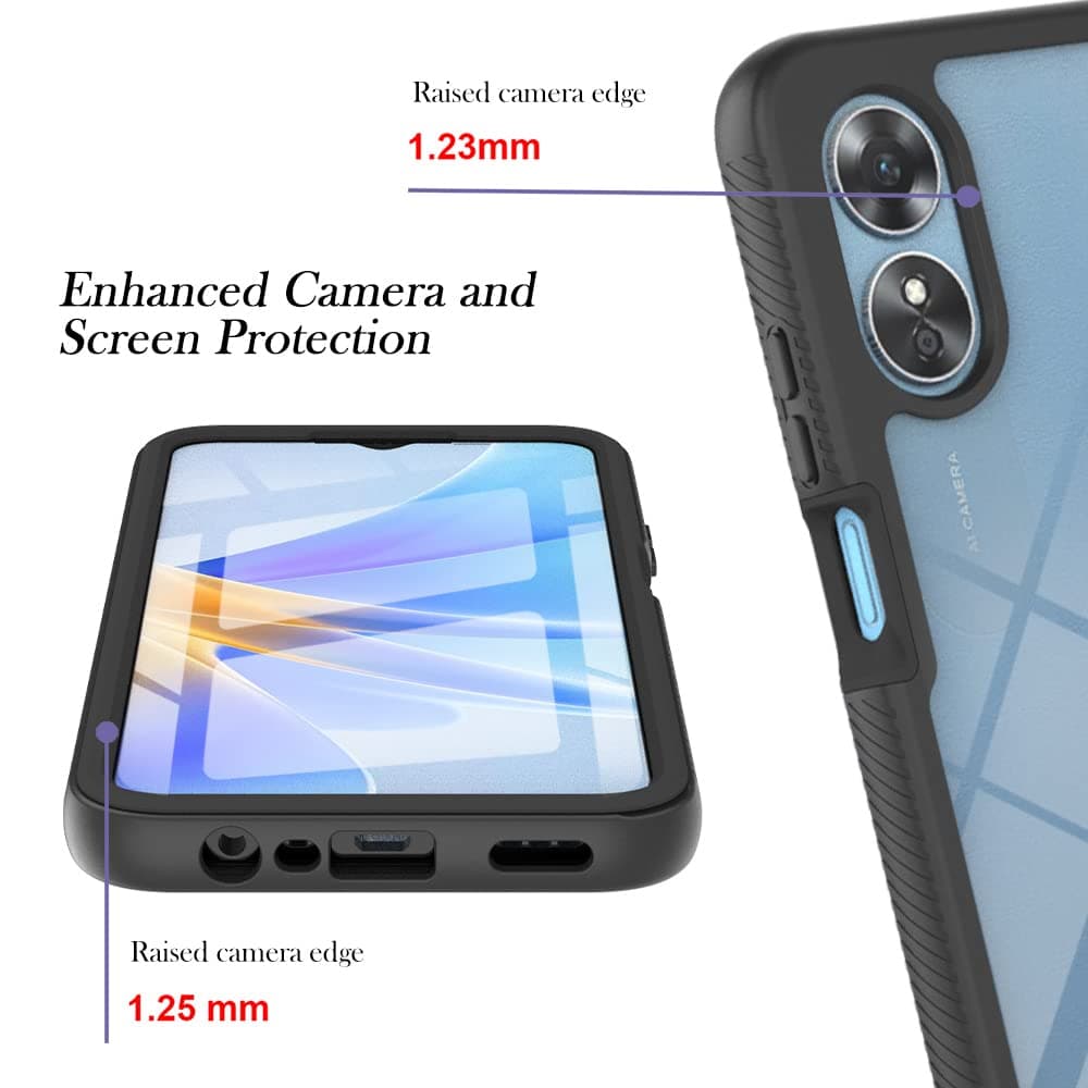 Oppo A17 Case with Built-in Screen Protector, 360 Full Body Protective Cover Heavy Duty Anti-Scratch Shockproof Slim Silicone Bumper Clear Phone Case for Oppo A17, Black