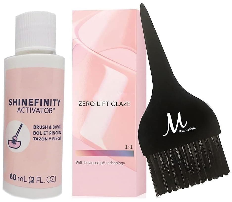 Shinefinity Zero Lift Glaze 07/34 Medium Blonde Gold Red Demi-Permanent Hair Color 2 Ounce, Shinefinity Activator 2 oz and M Hair Designs Tint Brush (Bundle)