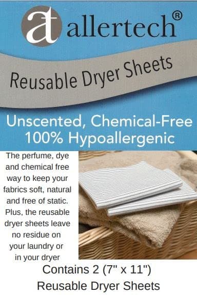 AllertechReusable Dryer Sheets - 2 Pack - Static Eliminator and Fabric Softener, Effective for 500+ Loads, Hypoallergenic, Chemical-Free, Odorless